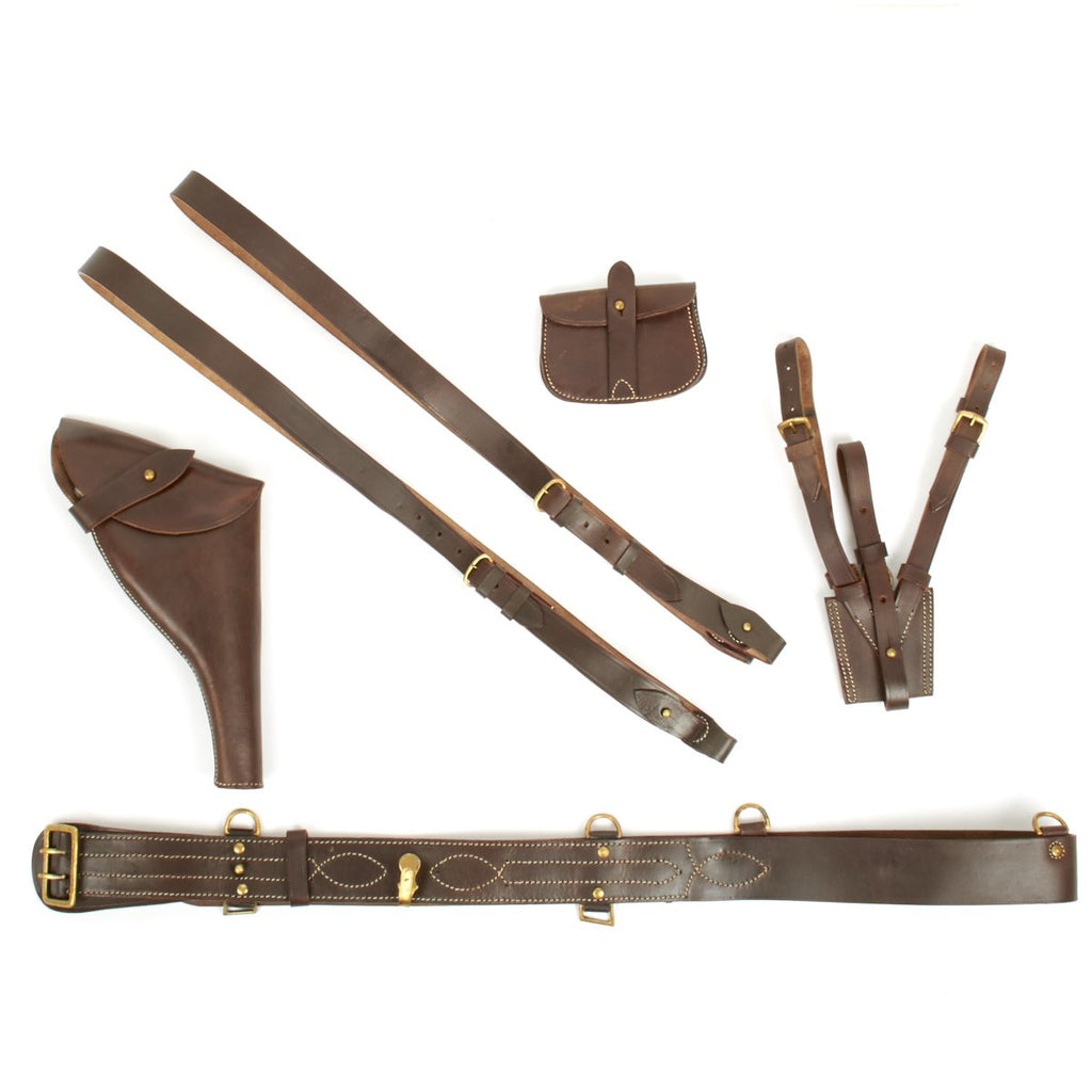 British WWI Officer Leather Sam Browne Equipment Complete Set - Dark Brown New Made Items