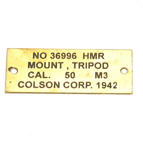 U.S. Browning M3 Tripod .50 Cal Brass Data Plate New Made Items