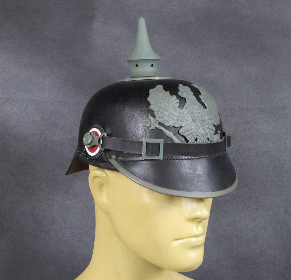 german army motorcycle helmet with spike on top Imperial German Spiked Pickelhaube Helmet: Black & Grey Combat Issue – International Military Antiques