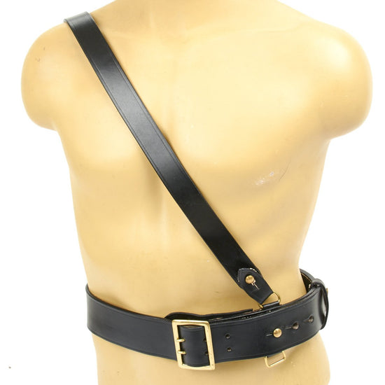 British WWI Pattern Sam Browne Belt with Shoulder Cross Strap - Black Leather New Made Items