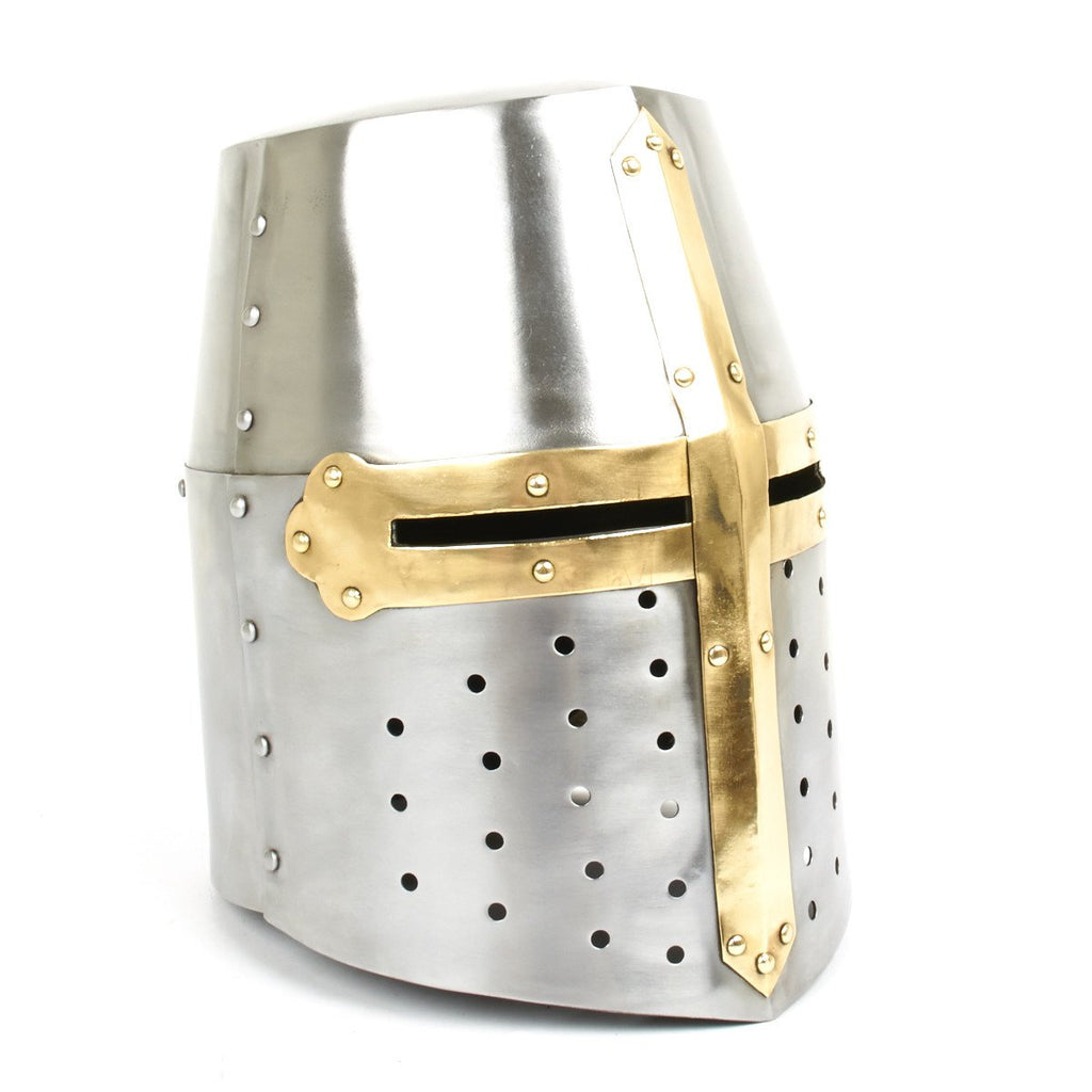 Medieval Crusader Knights Great Helmet - 18G Steel and Brass with Leather Liner New Made Items