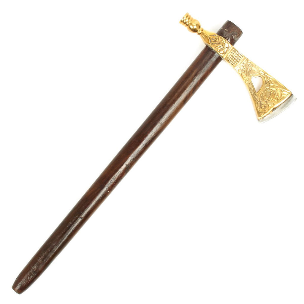 Native American 19th Century Smoking Tomahawk - Engraved Brass head with Weeping Heart Cutout New Made Items