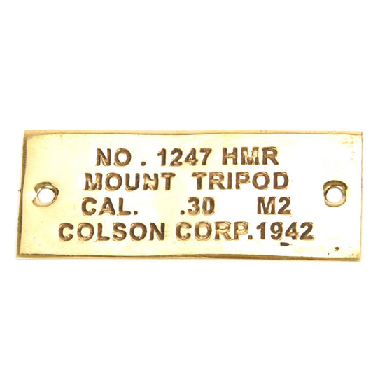U.S. Browning M1919A4 .30 cal M2 Tripod Brass Data Plate New Made Items