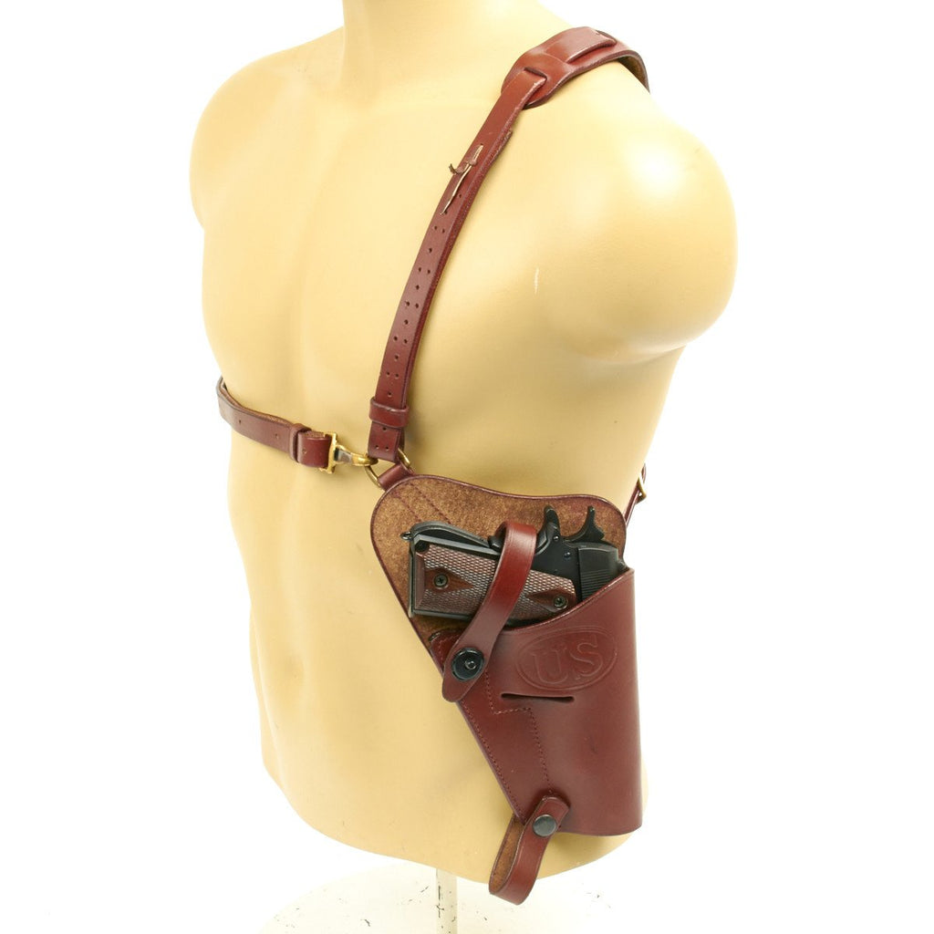 U.S. WWII 1911 .45 cal Pistol M7 Russet Brown Leather Shoulder Holster Rig- Embossed U.S. New Made Items
