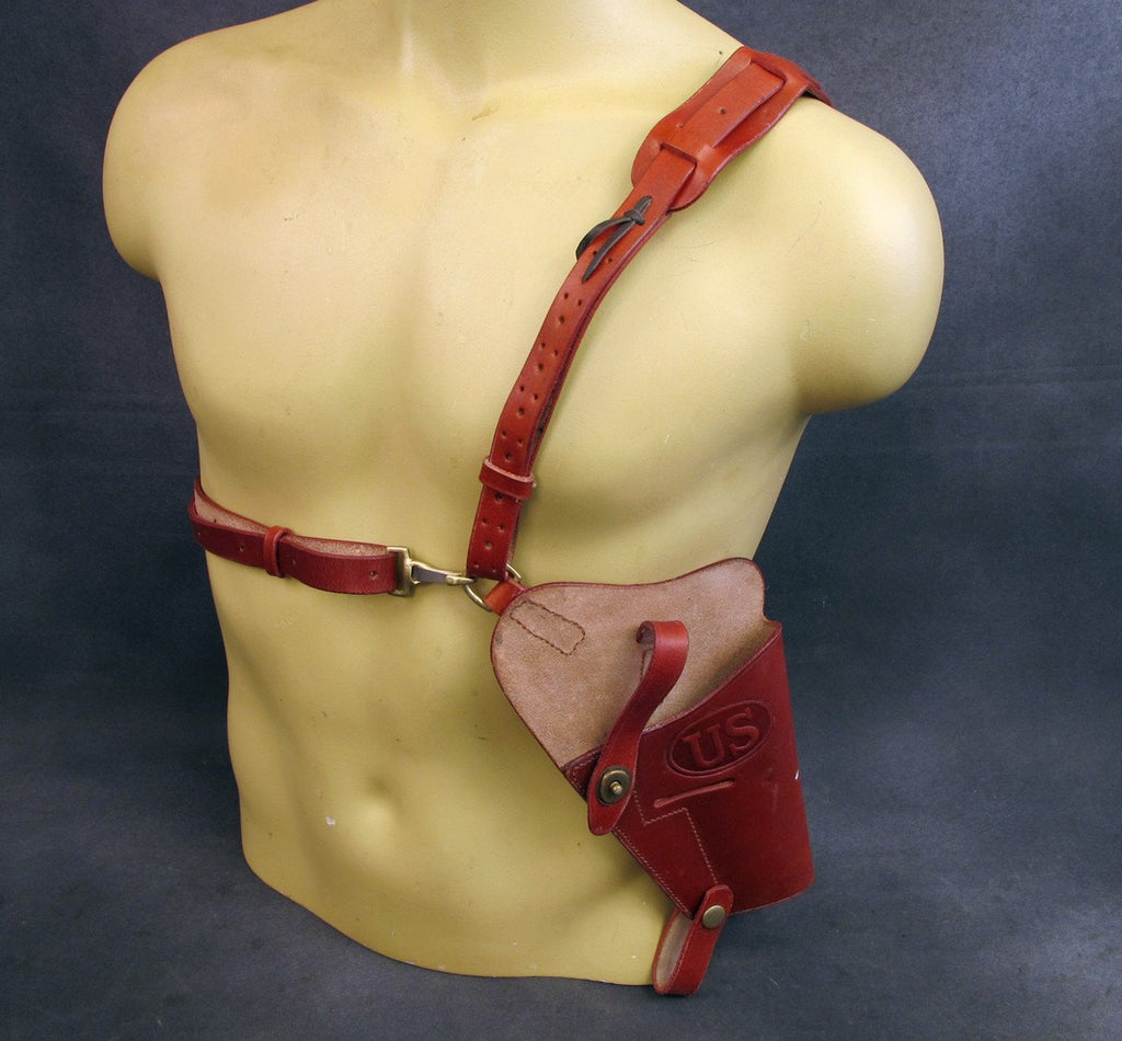 CLOSEOUT SPECIAL: U.S. WWII .45 cal M7 Leather Shoulder Holster Rig- Embossed U.S. New Made Items