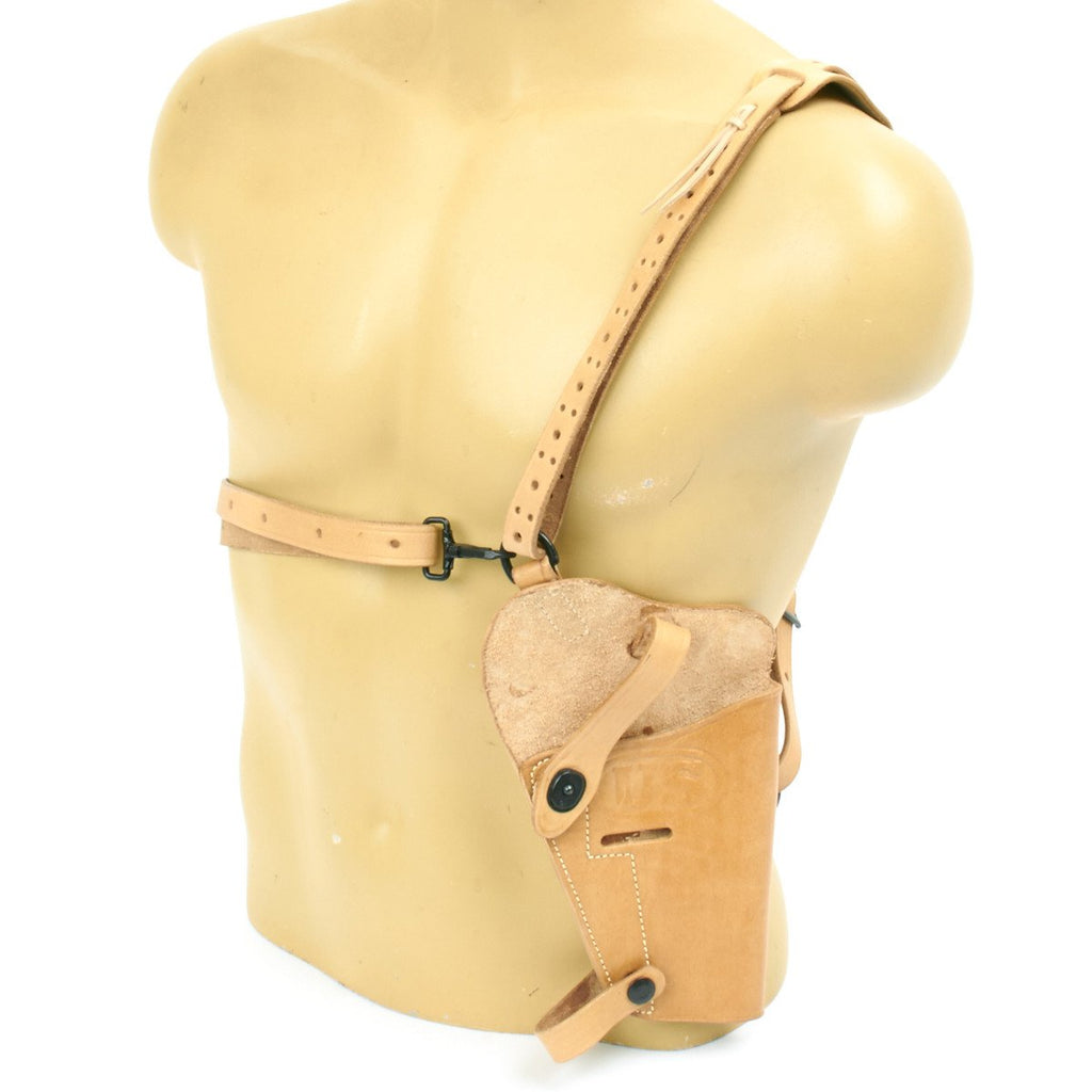 U.S. WWII 1912 .45 cal Pistol M7 Natural Tan Leather Shoulder Holster Rig- Embossed U.S.- Genuine Lift-the-Dot New Made Items