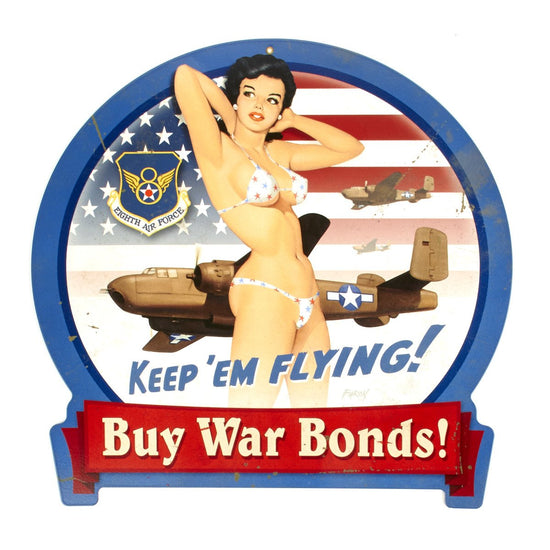 U.S. WWII Vintage Metal Sign B25 War Bonds Pin Up Girl New Made Items