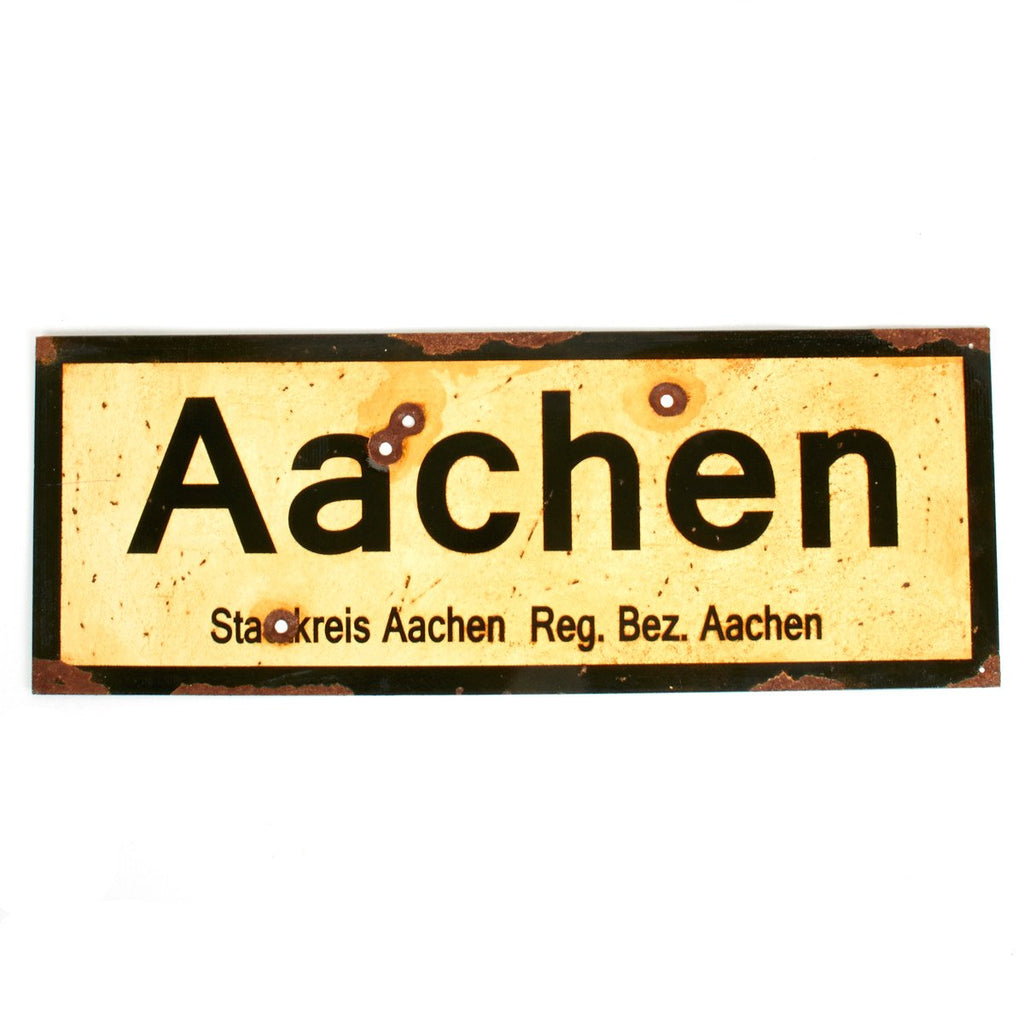 WWII Aged Steel Sign - Aachen (33" x 12") New Made Items