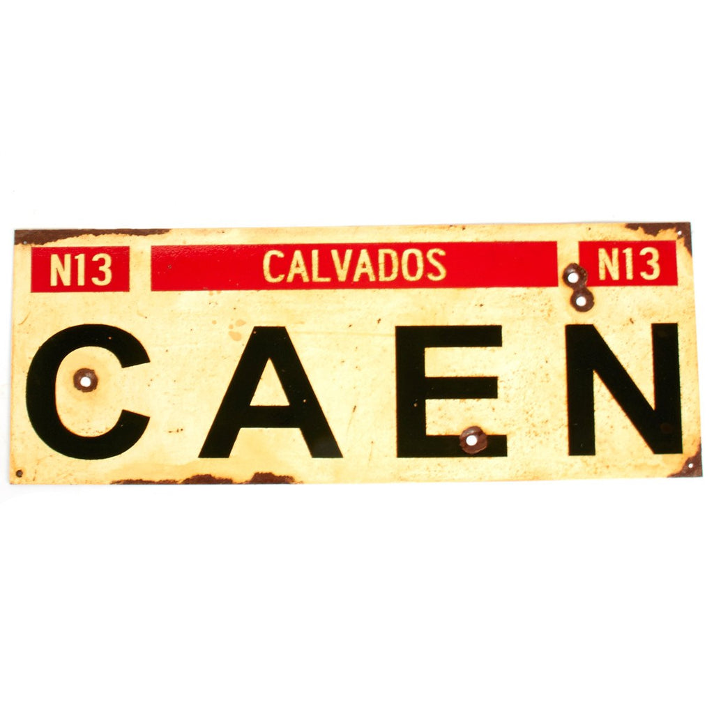 WWII Aged Steel Sign - Caen (33" x 12") New Made Items