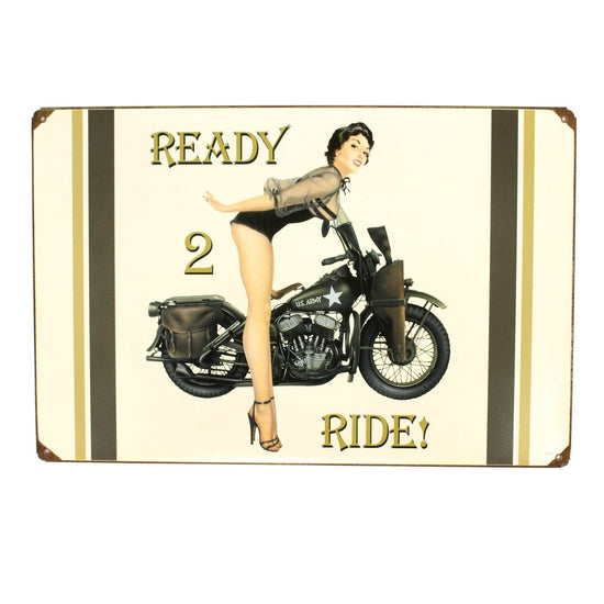 U.S. WW2 Vintage Metal Sign: 1943 Harley-Davidson Pinup New Made Items