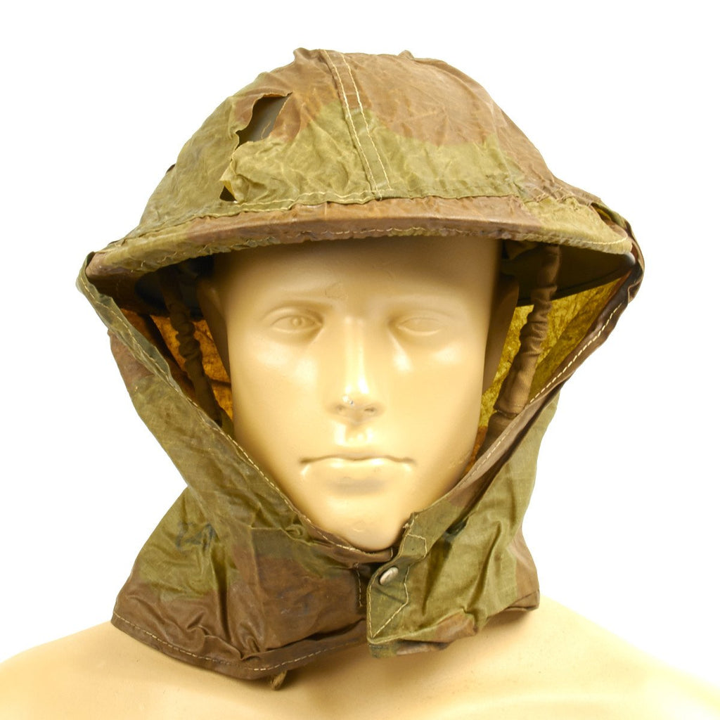Original British WWII Brodie Helmet Waxed Camo Cover with Havelock Original Items
