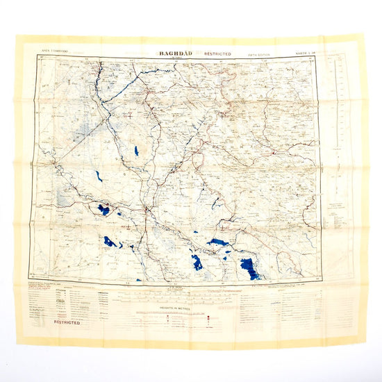 Original British WWII & Gulf War Silk Map of Iraq - Baghdad & Basra Original Items