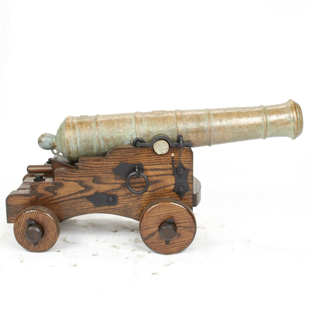 Original Late 18th Century Bronze 2-Pounder Cannon with Oak Naval Carriage Original Items