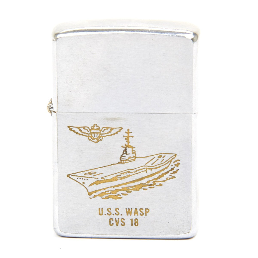 Original U.S. Vietnam War Zippo Lighter Engraved - U.S.S. Wasp CVS 18 Original Items