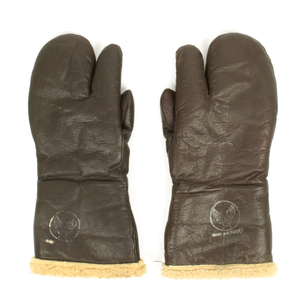 Original U.S. WWII Army Air Force A-9A Leather Flying Mitten Gloves Original Items
