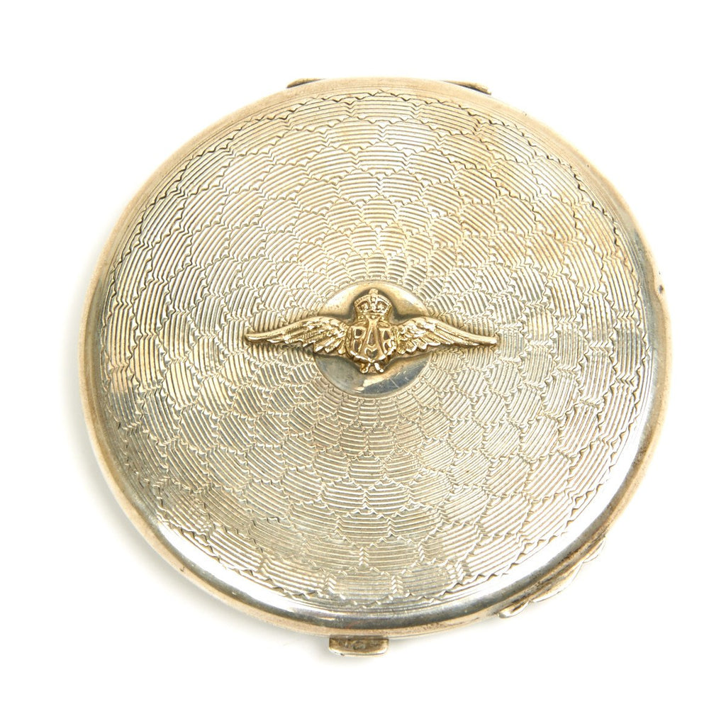 Original British WWII Royal Air Force Sterling Silver Sweetheart Round Compact with Mirror Original Items