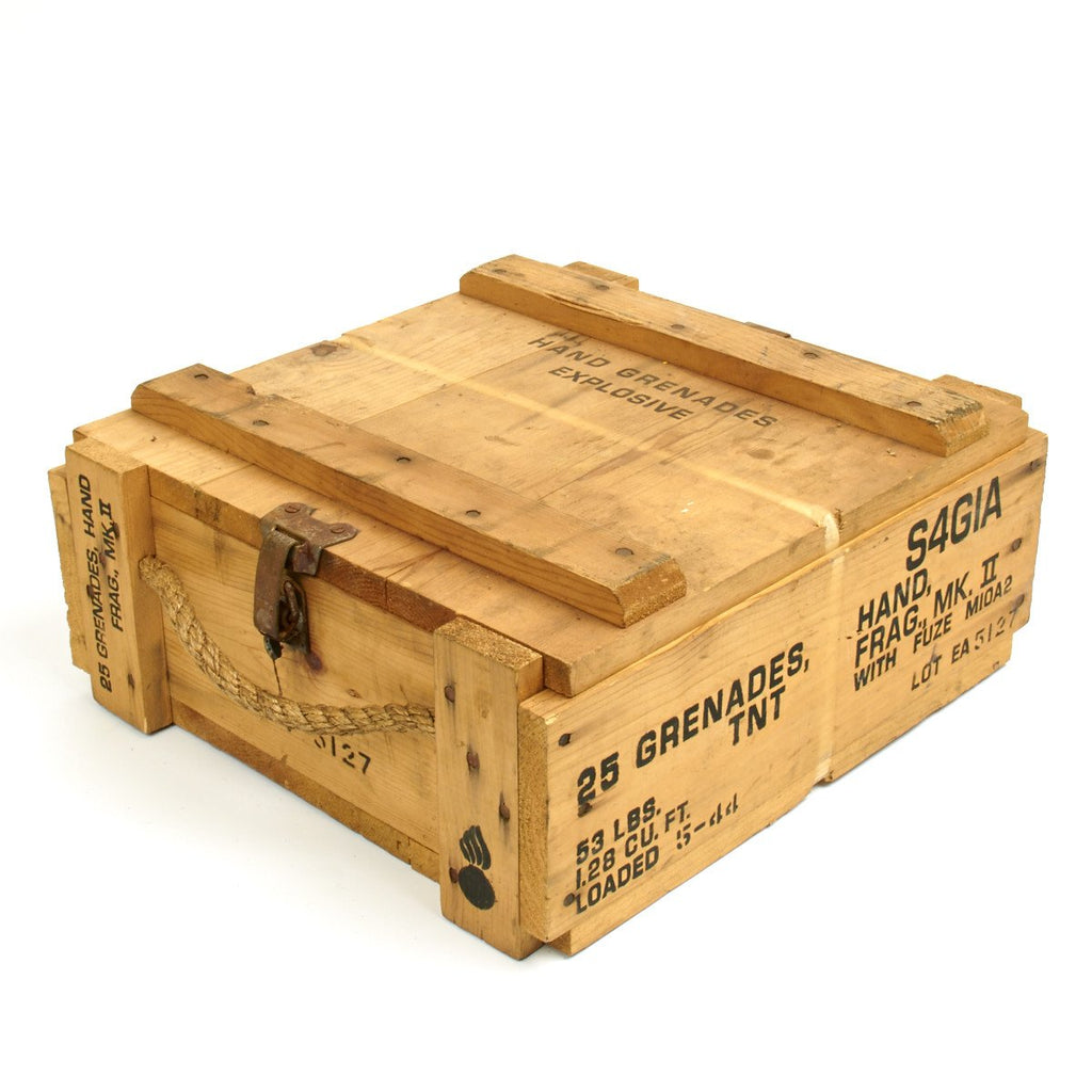 Original U.S. WWII MkII Frag Grenade Crate - Dated 1944 Original Items