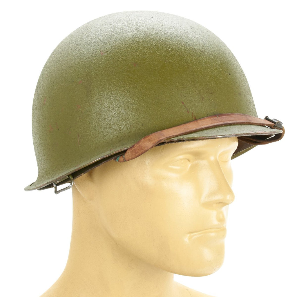 Original WWII Type U.S. M1 Rear Seam Swivel Bale Helmet with Fiber Liner Original Items