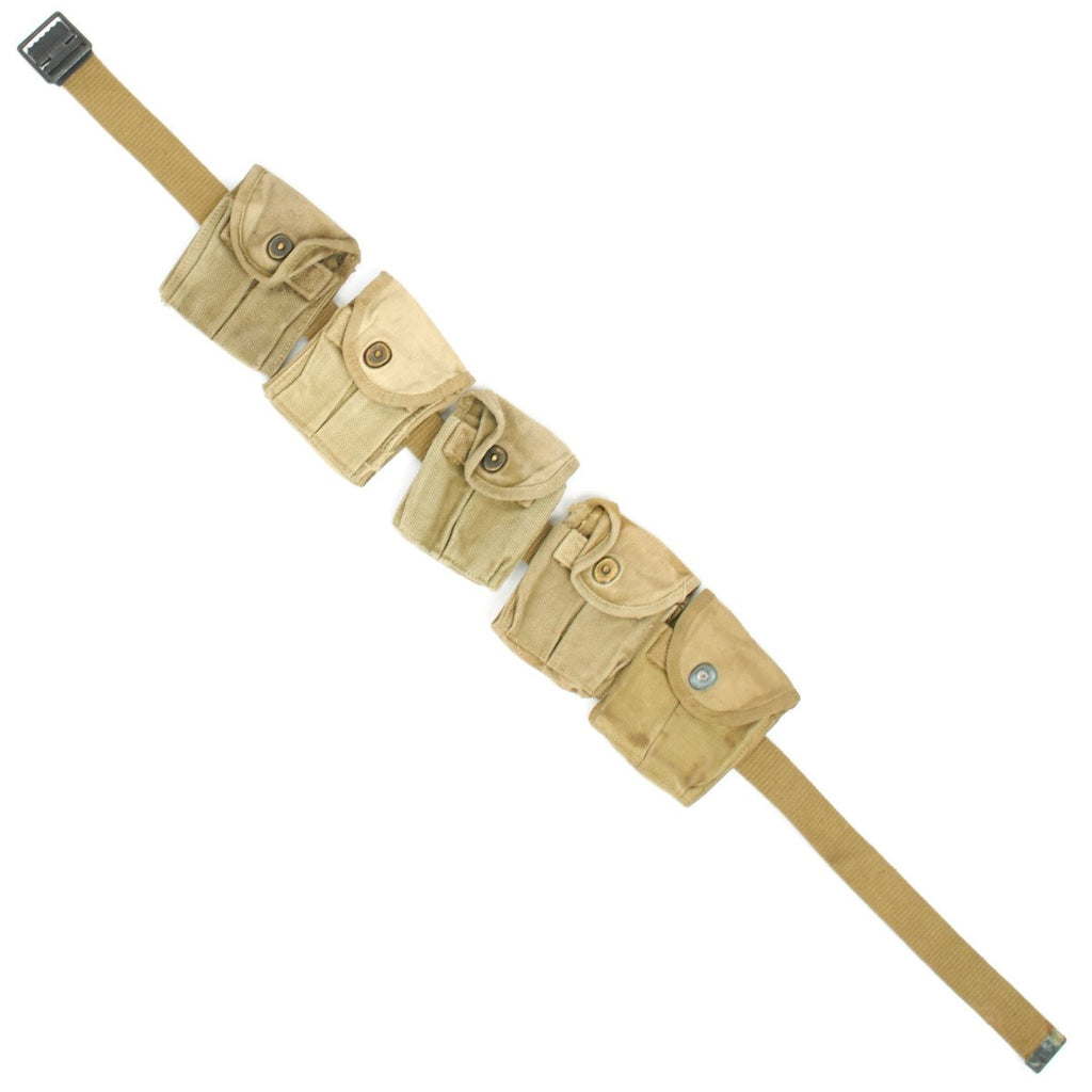 Original U.S. WWII USMC M1 Carbine Snap Belt with Five M1 Carbine Magazine Pouches Original Items