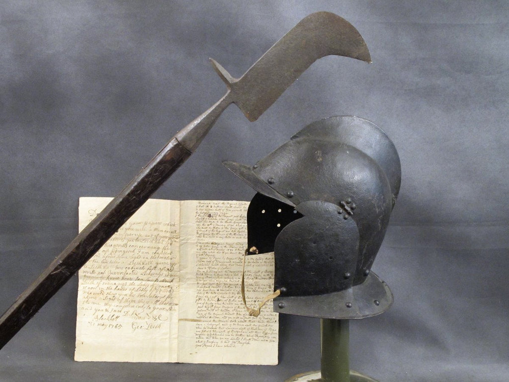 Armored Burgonet Helmet & Polearm from Scottish Castle Leith Hall Circa 1700 Original Items