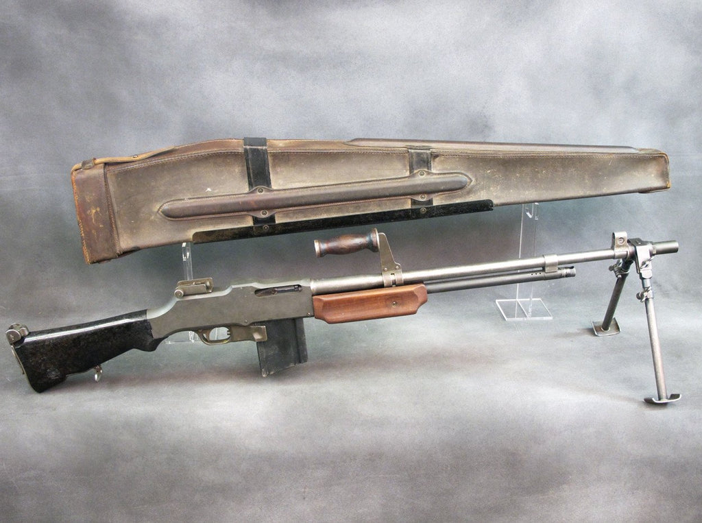 U.S. Browning 1918A2 BAR Display Gun Built with Original Parts & WWII Dated Leather Transit Case Original Items