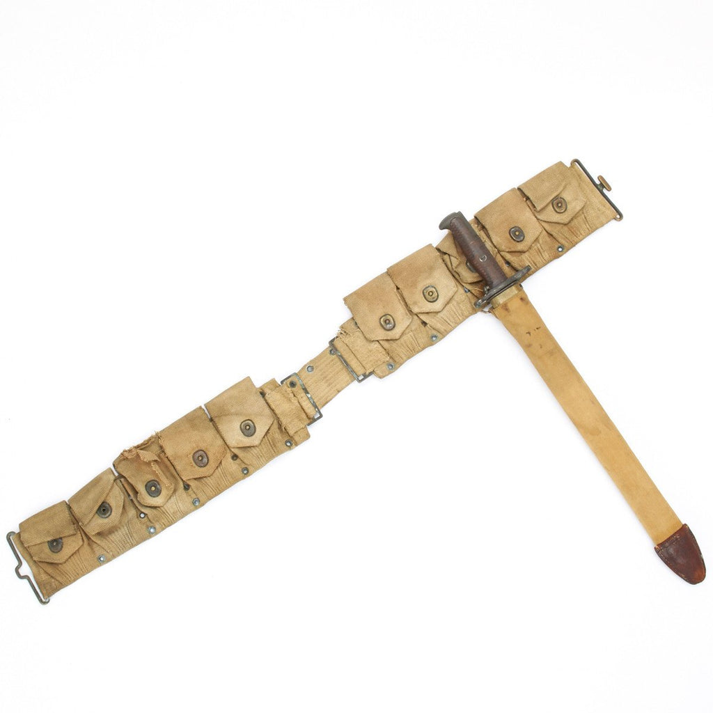 Original U.S. WWI M1905 RIA Bayonet Dated 1911, M1910 Scabbard and M1910 Cartridge Belt Original Items