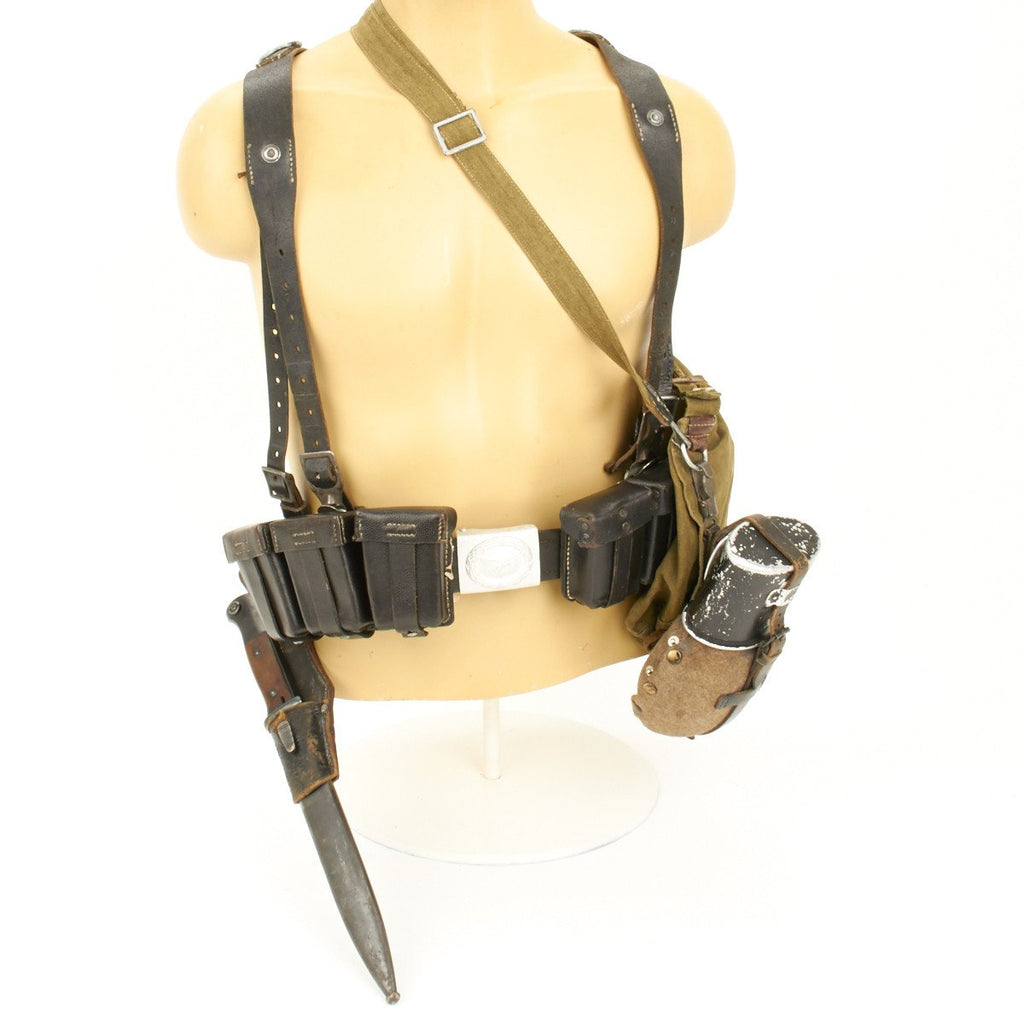 Original German WWII Infantry Set- Belt, Buckle, 98k Bayonet, Frog, Ammunition Pouches, M44 Canteen, Y-Straps and Bread Bag Original Items