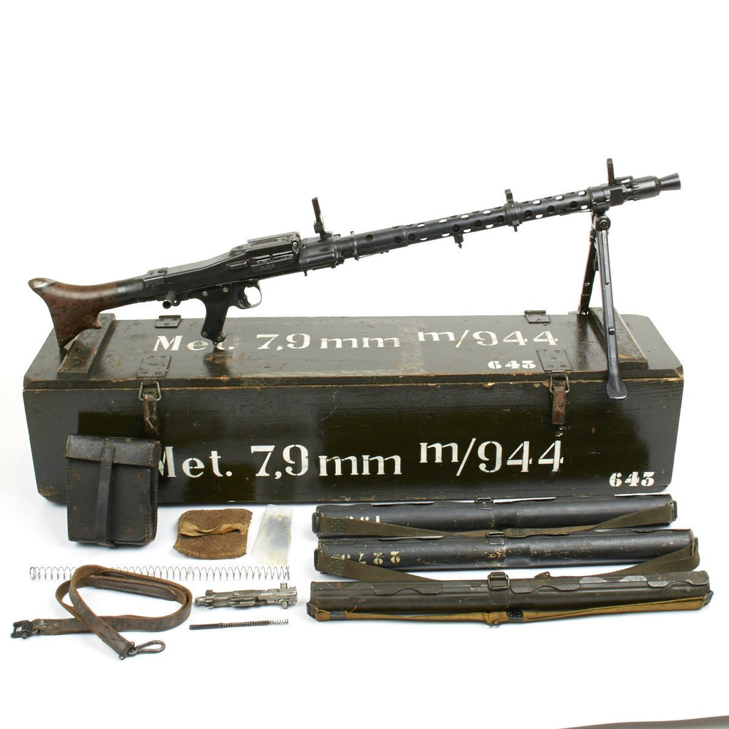 Original German WWII MG 34 Parts Set, Display Machine Gun, Transit Chest, Spare Barrels and Accessories - Dated 1941 Original Items
