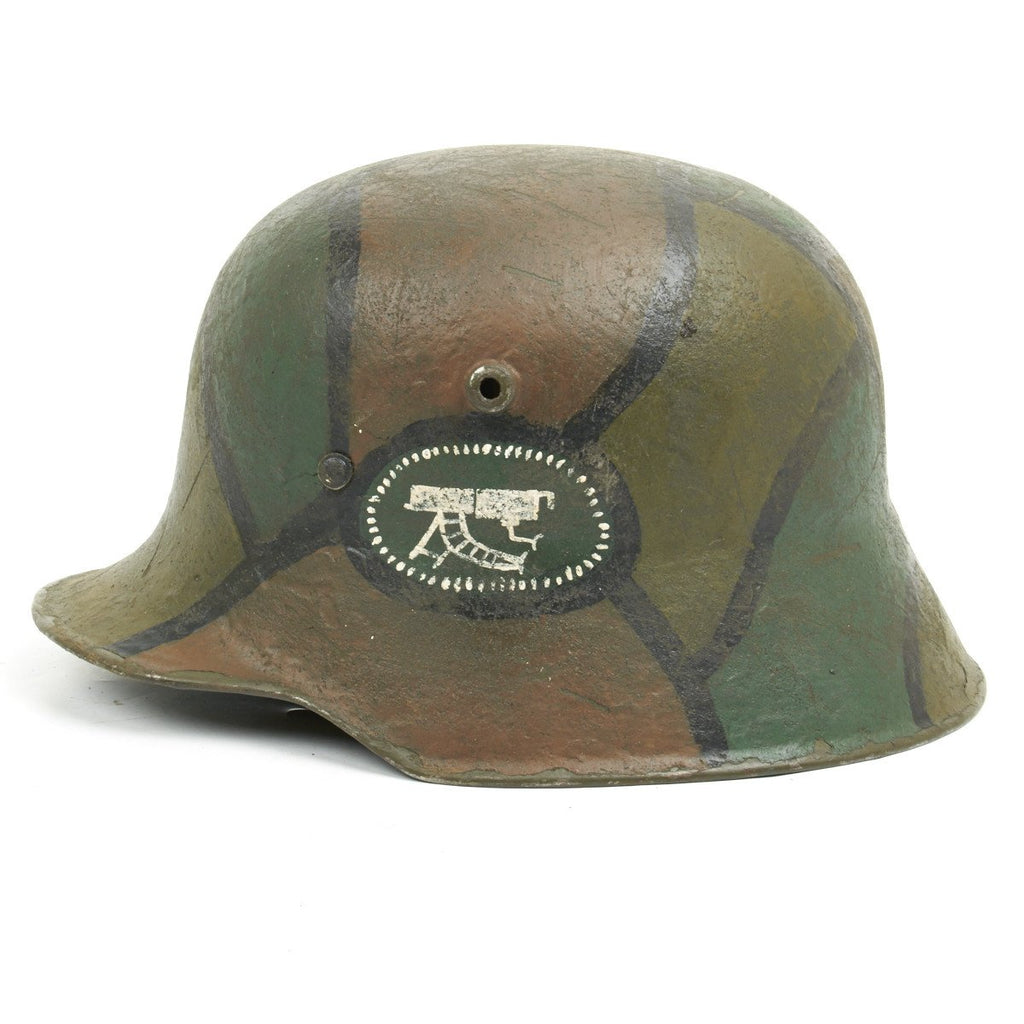Original German WWI Refurbished M18 Machine Gun Company Camouflage Helmet - Stamped Q66 Original Items