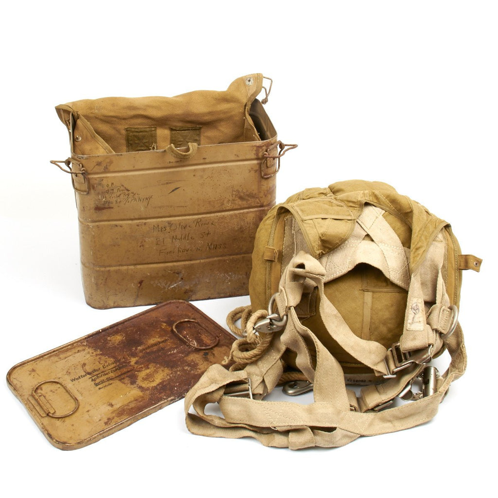 Original German WWII Fallschirmjager Parachute Complete Set with Harness and Transit Chest - Unissued Original Items