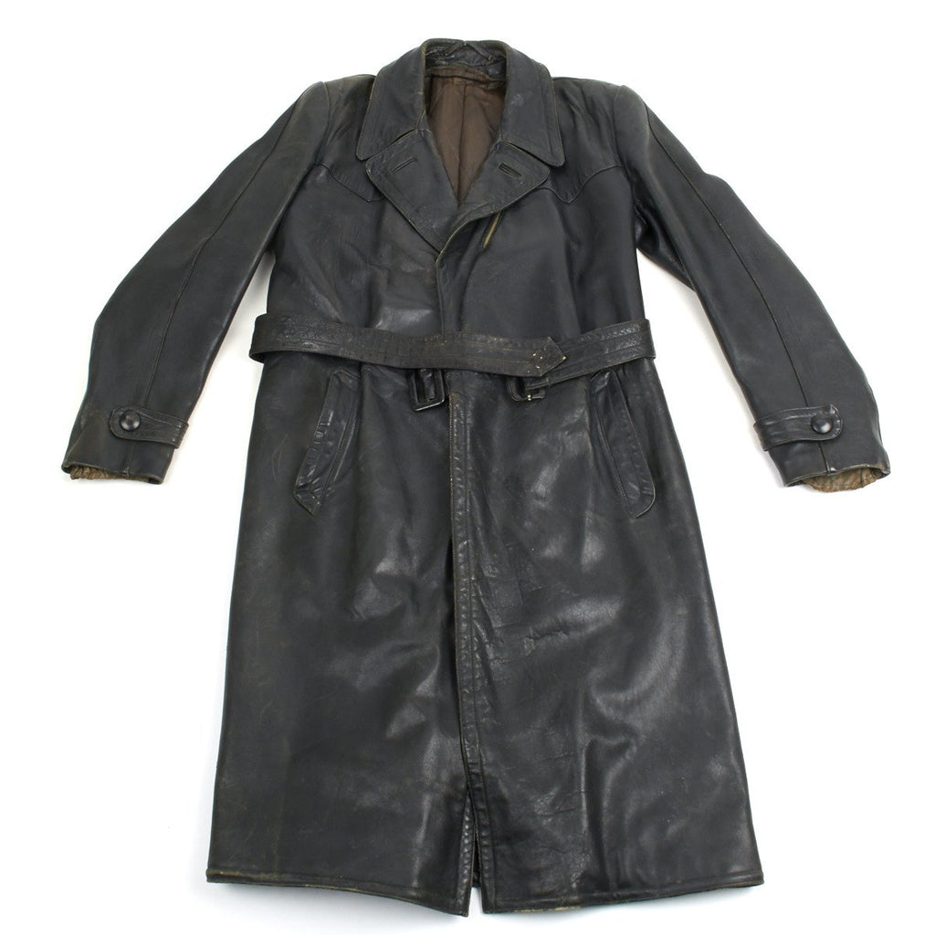 Original German WWII Officer Size 42 Black Leather Greatcoat with Letter of Authenticity Original Items