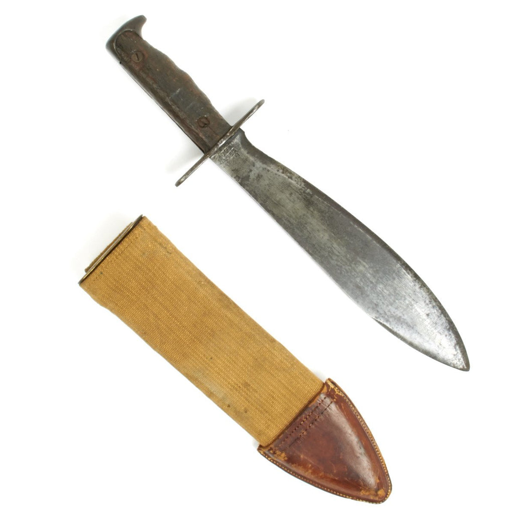 Original U.S. WWI Model 1917 Bolo Knife with Canvas Scabbard- by Plumb Dated 1918 Original Items
