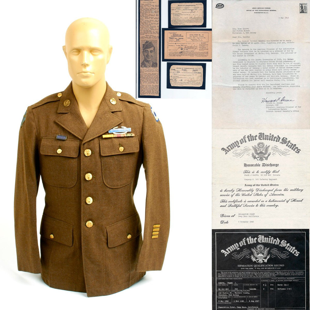 U.S. WWII 36th Infantry Prisoner of War at Stalag 2-B Named Tunic and Documents Original Items