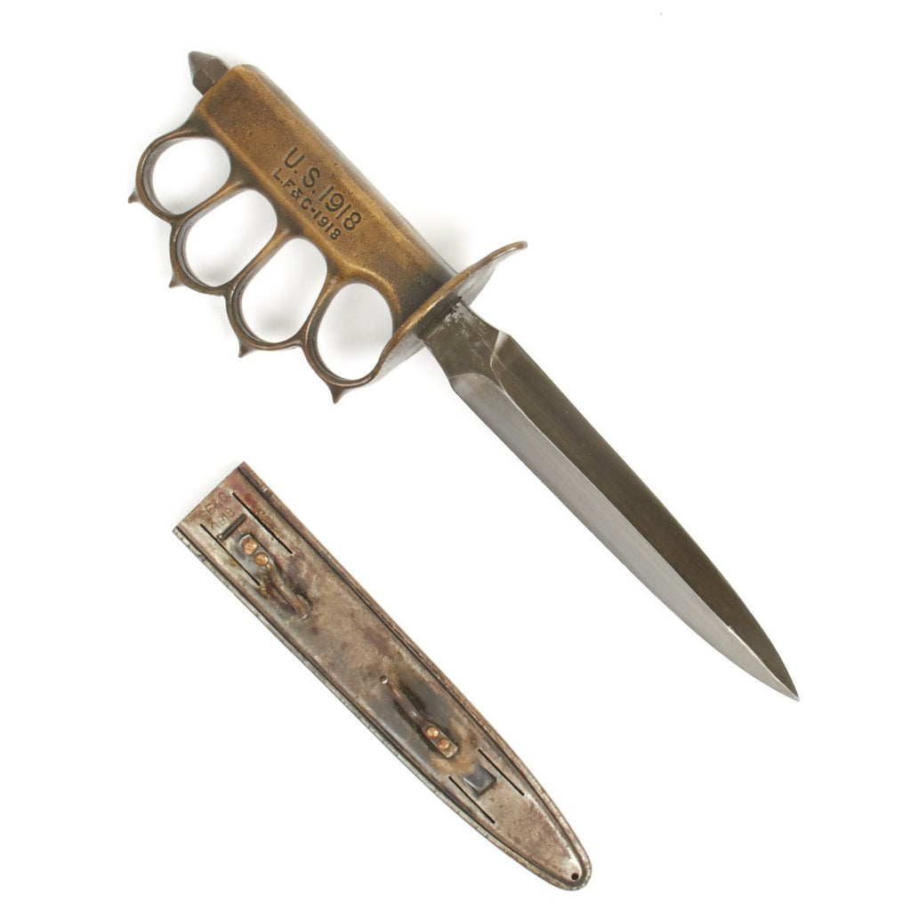 Original U.S. WWI Model 1918 Mark I Trench Knife by L.F. & C with Matching Scabbard- Unissued Original Items