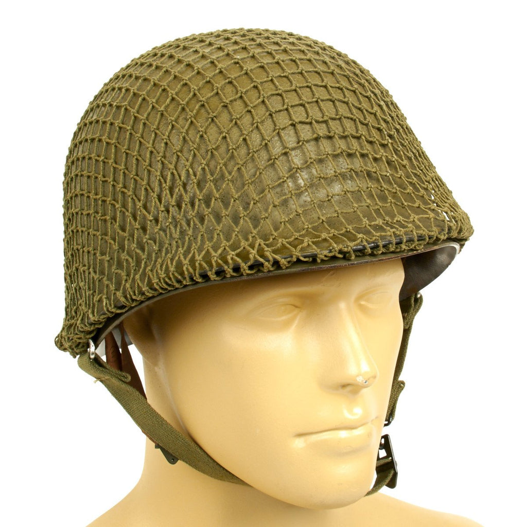 Original WWII U.S. M1 Schlueter Front Seam Helmet with Firestone Tire & Rubber Co Liner Original Items