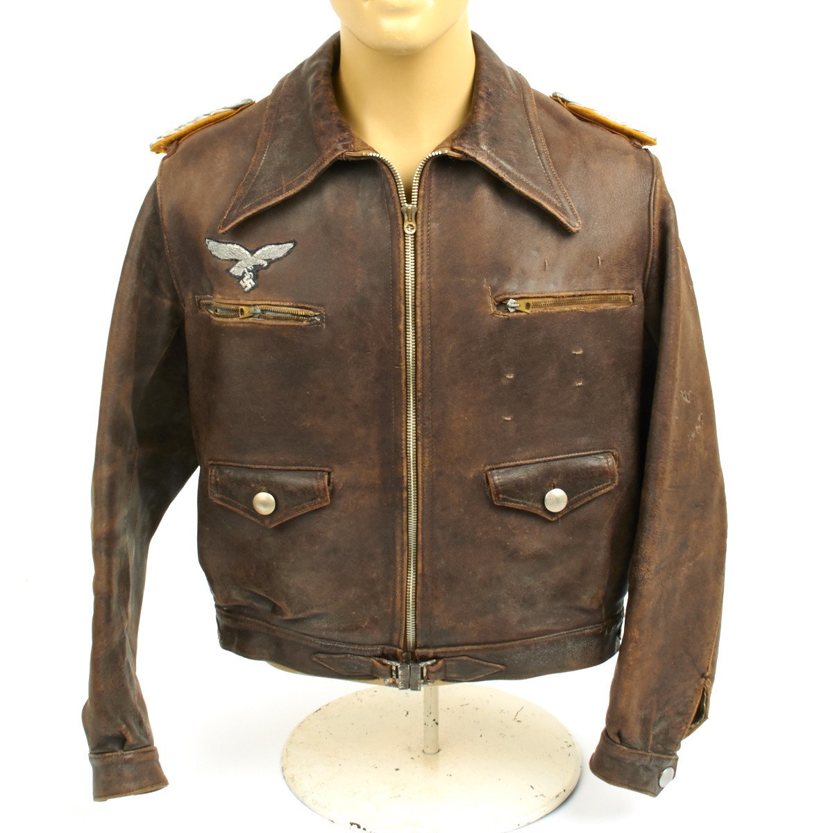 Original German WWII Luftwaffe Officer Leather Flight Jacket International Military Antiques
