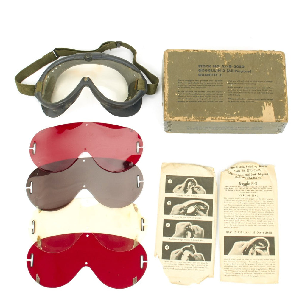 Original U.S. WWII M-1944 Tanker Goggles by Polaroid - Complete Boxed Set Original Items