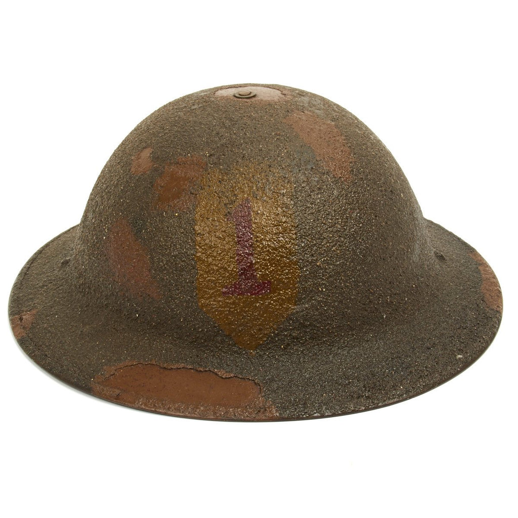 Original U.S. WWI M1917 Doughboy Helmet of the 1st Infantry Division Textured Camouflage - The Big Red One Original Items