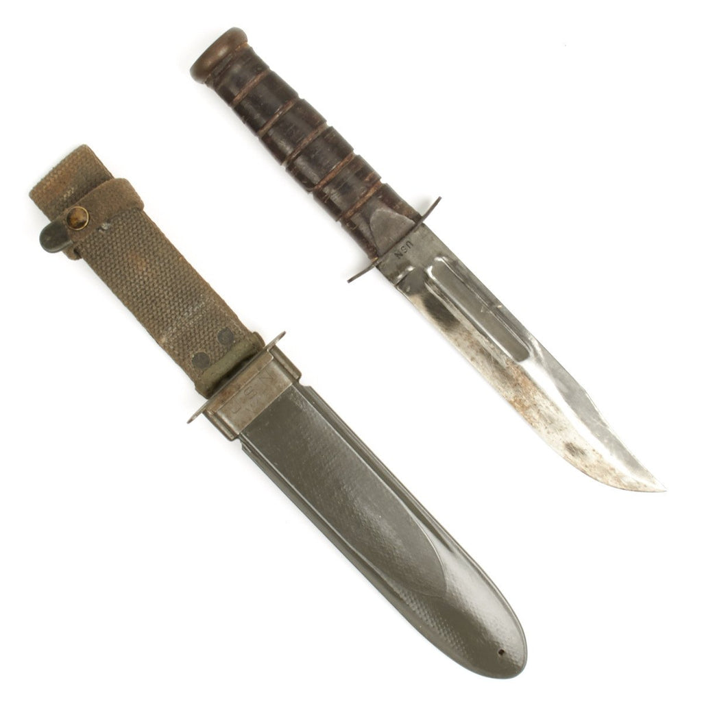 Original U.S. WWII KA-BAR USN MK2 Fighting Knife with Scabbard Original Items