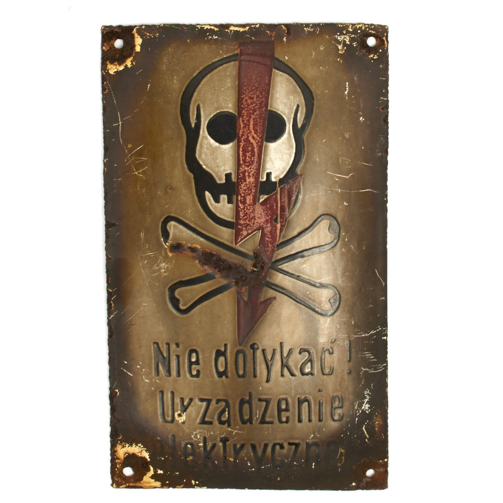 Original WWII Polish Warning High Voltage Enamel Sign Original Items