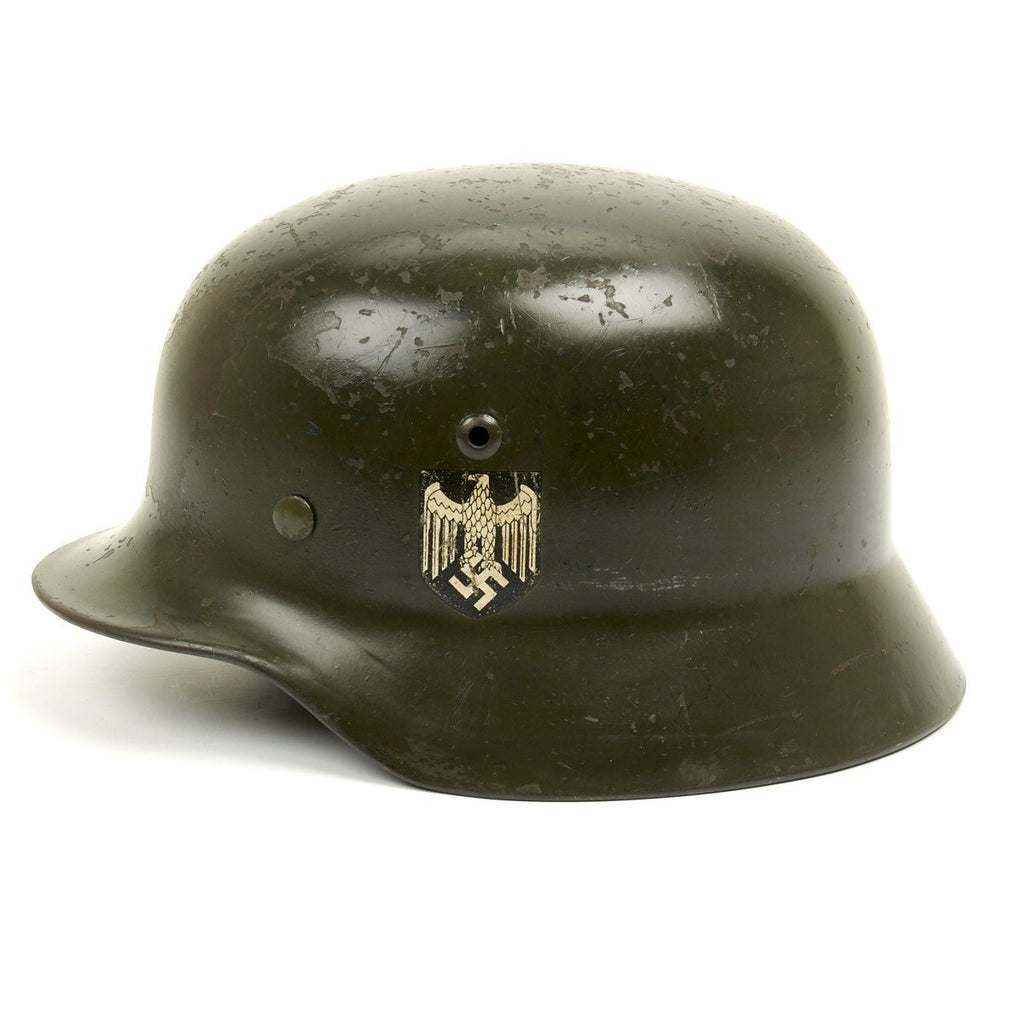 Original German WWII Army Heer M35 Named Double Decal Helmet - Q64 Original Items