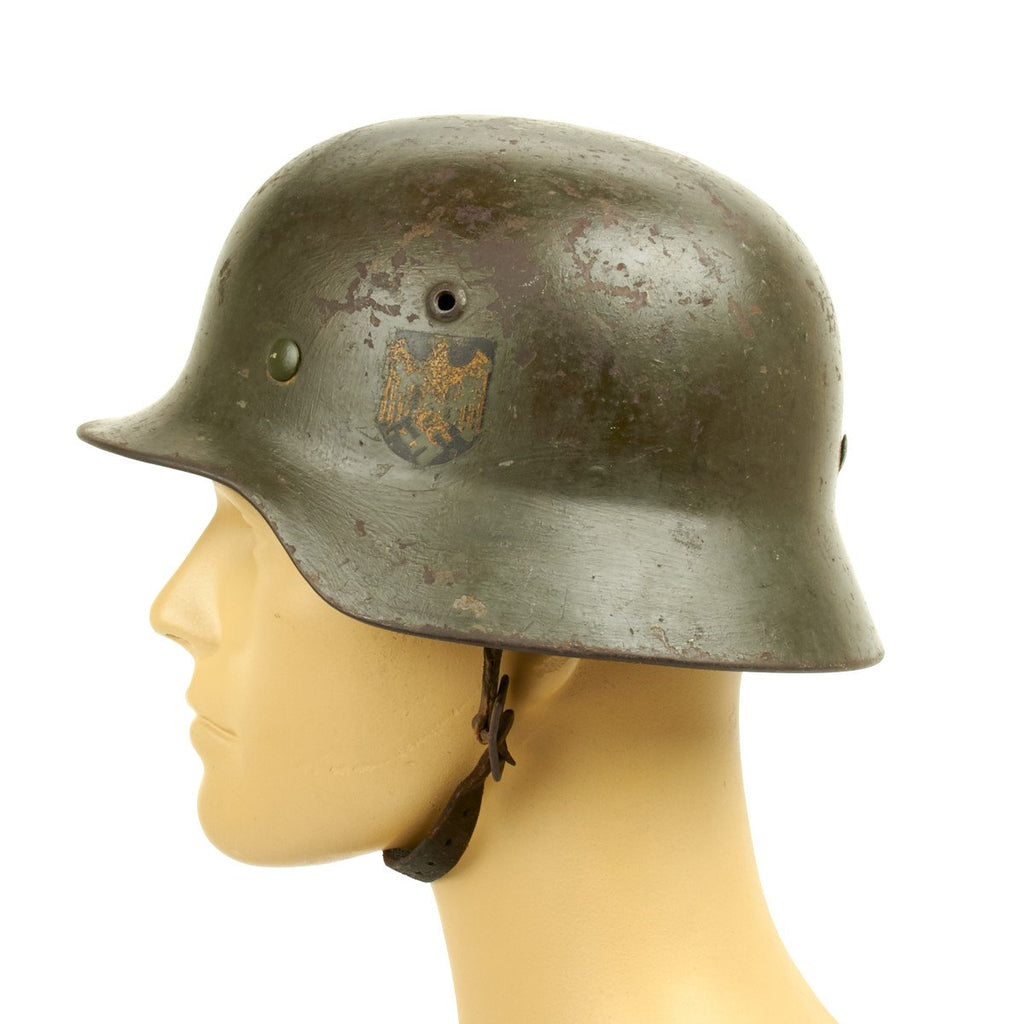 Original German WWII Army Heer M35 Named Double Decal Helmet - ET62 Original Items