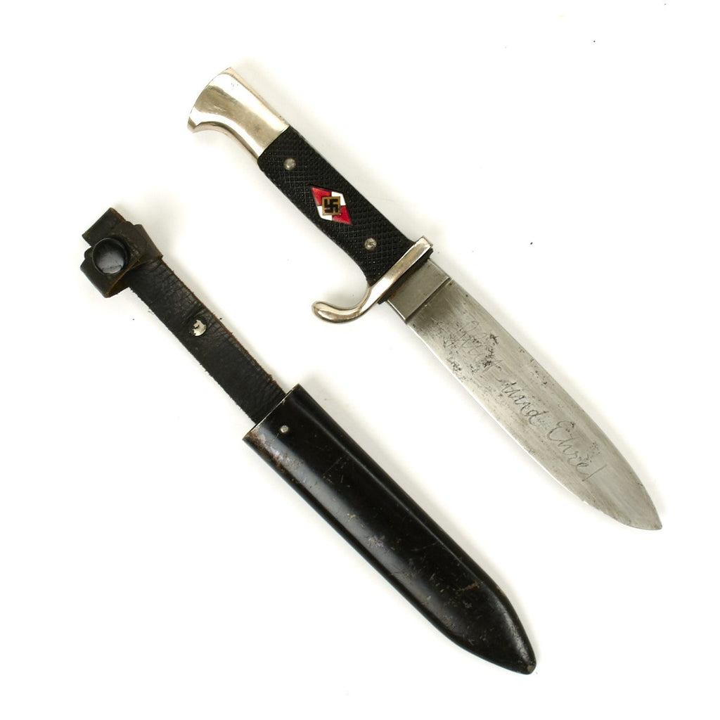 Original German WWII Hitler Youth Knife with Motto - RZM M7/51 Dated 1937 by Wingen Original Items