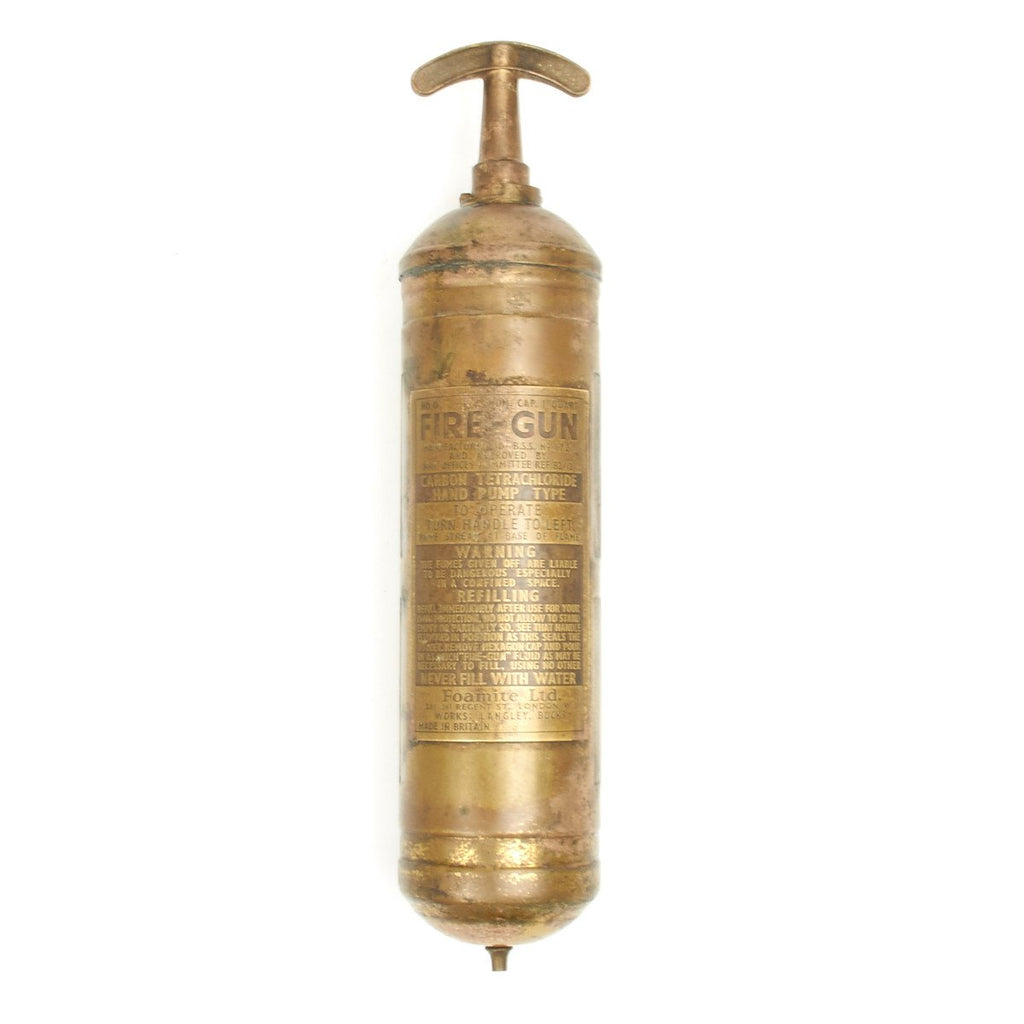 Original U.S. WWII Army Willys and Ford Jeep Brass Fire Extinguisher by Foamite Ltd - Circa 1944 Original Items