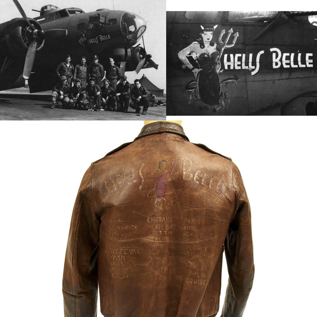 Original U.S. WWII B-17 Bomber Hells Belle Named A-2 Flight Jacket (Size 40) Original Items