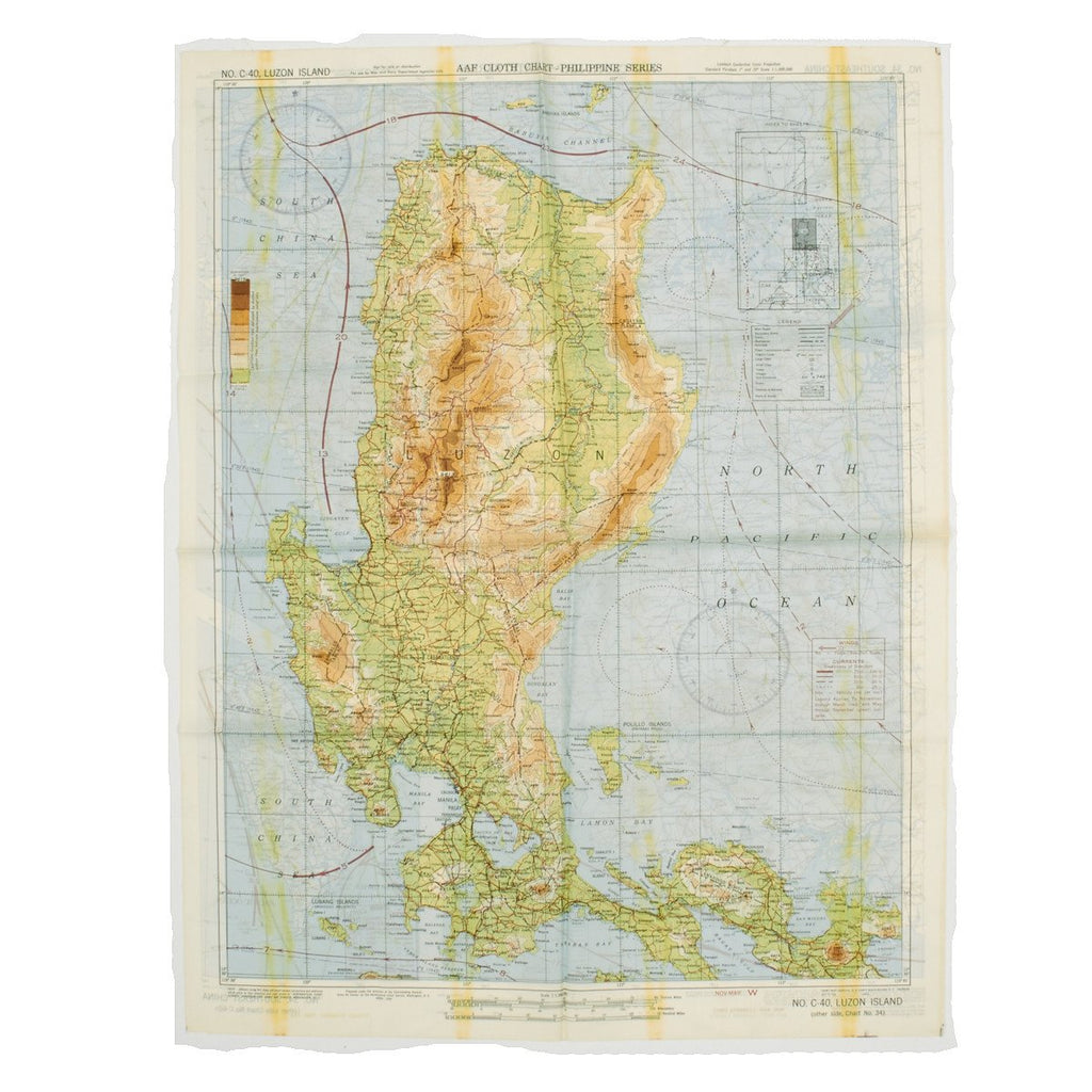 Original U.S. WWII Army Air Force Silk Escape Map Chart - Luzon Island Original Items