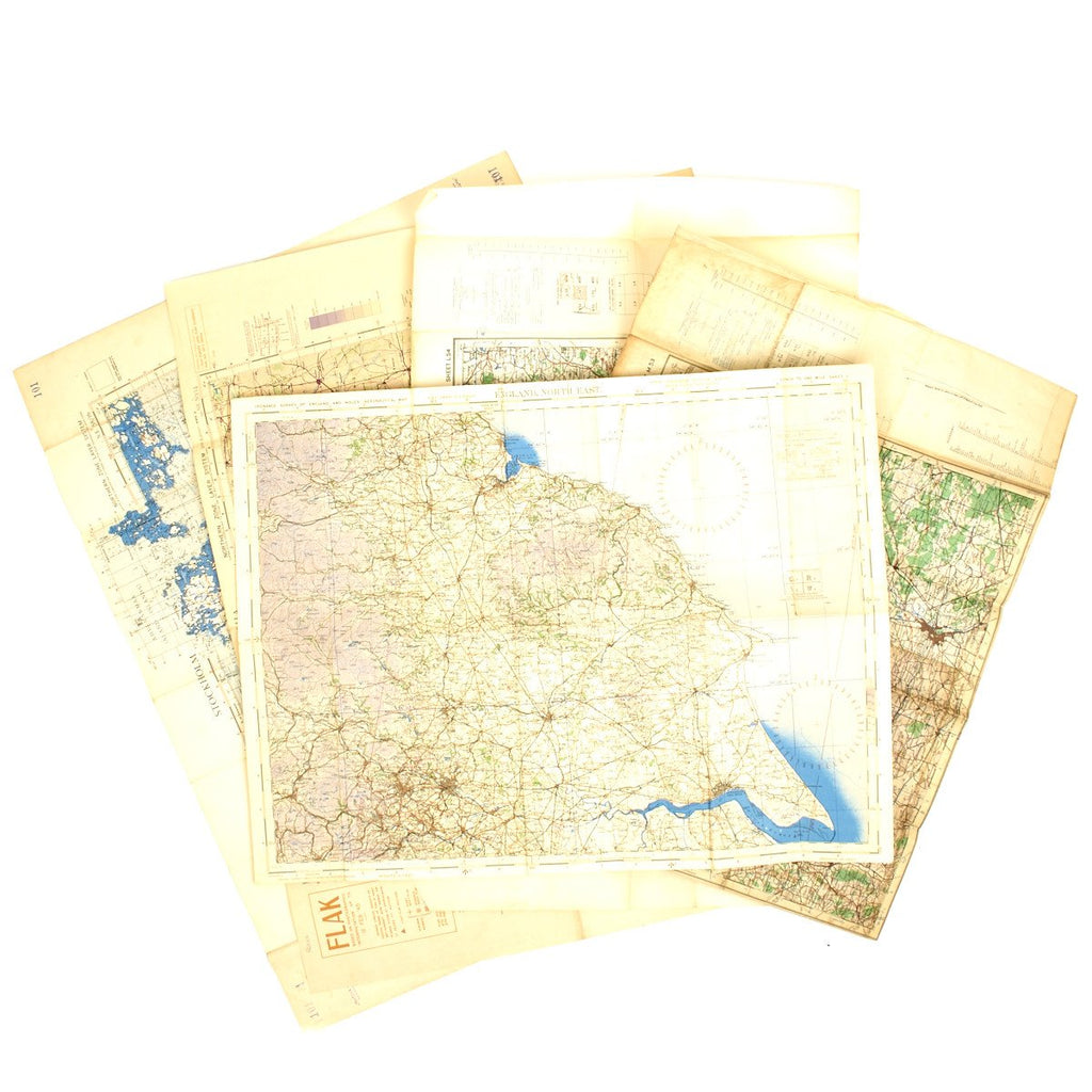 Original USAAF and British WWII War Office Color Maps of Germany, Czechoslovakia, England - Set of 5 Original Items