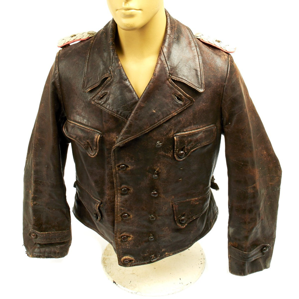 Original German WWII Officer Brown Leather 6th Panzer Division Wrap Jacket Original Items