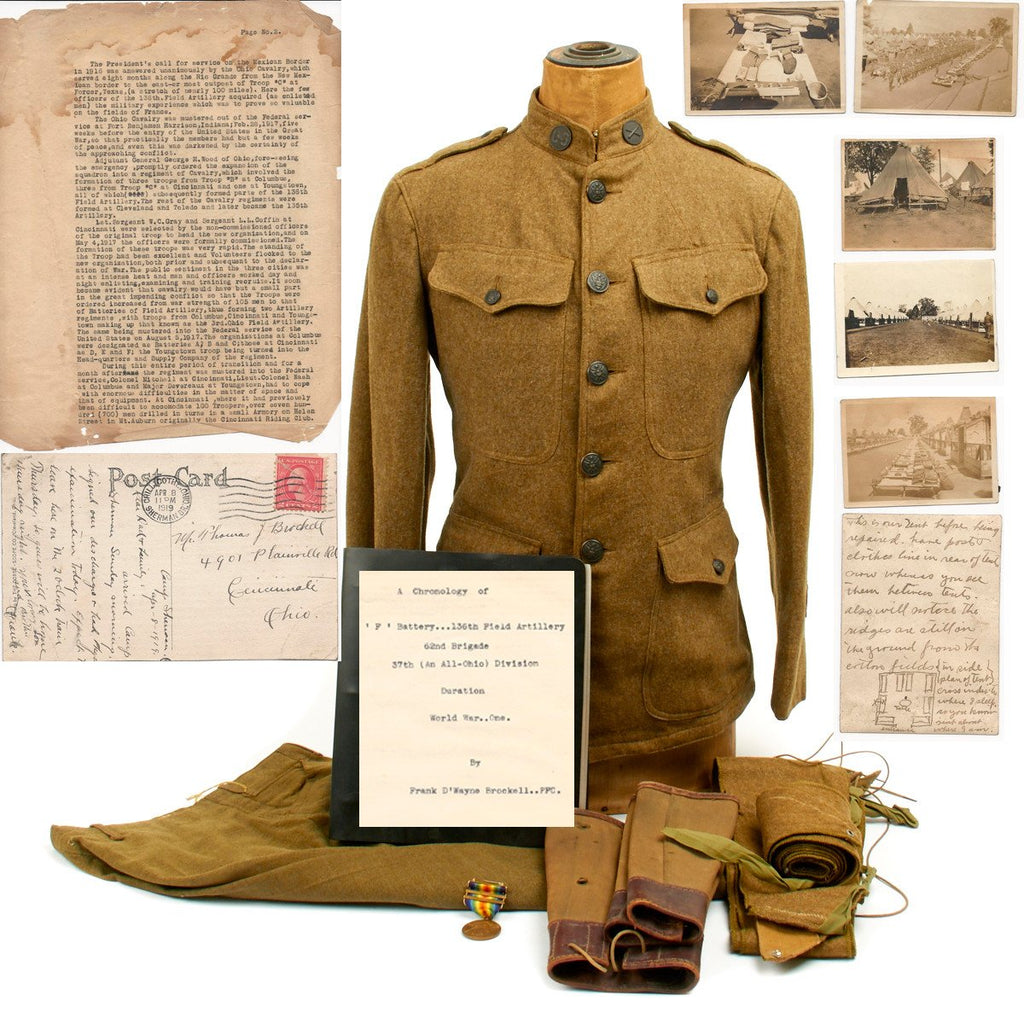 Original U.S. WWI Named 37th Infantry 136th Field Artillery Grouping with Memoir - Pvt Frank Brockell Original Items