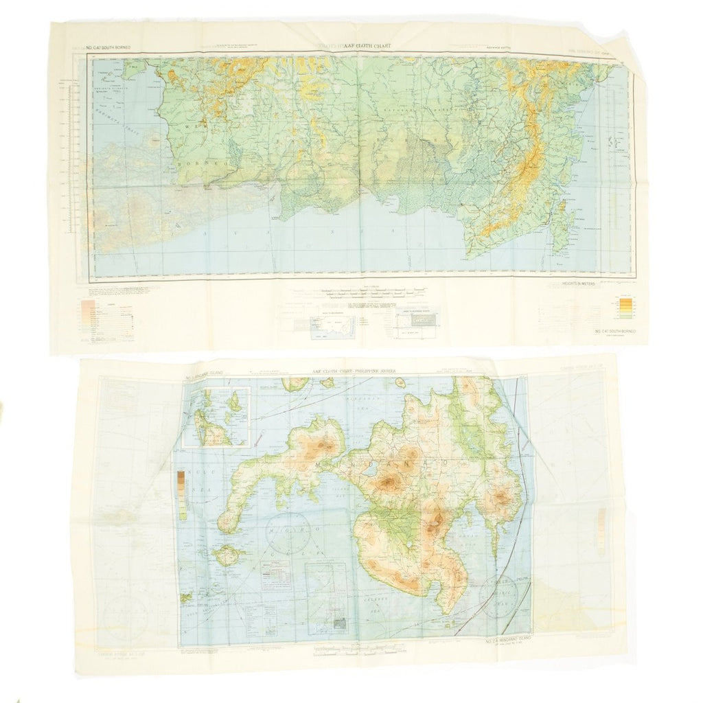 Original U.S. WWII Army Air Force Silk Escape Map Charts - North and South Borneo - Dated 1944 Original Items